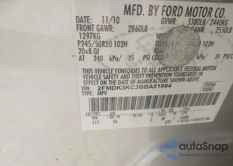 2011 Ford Edge Limited z USA, uszkodzony, nr VIN 2FMDK3KC3BBA51994